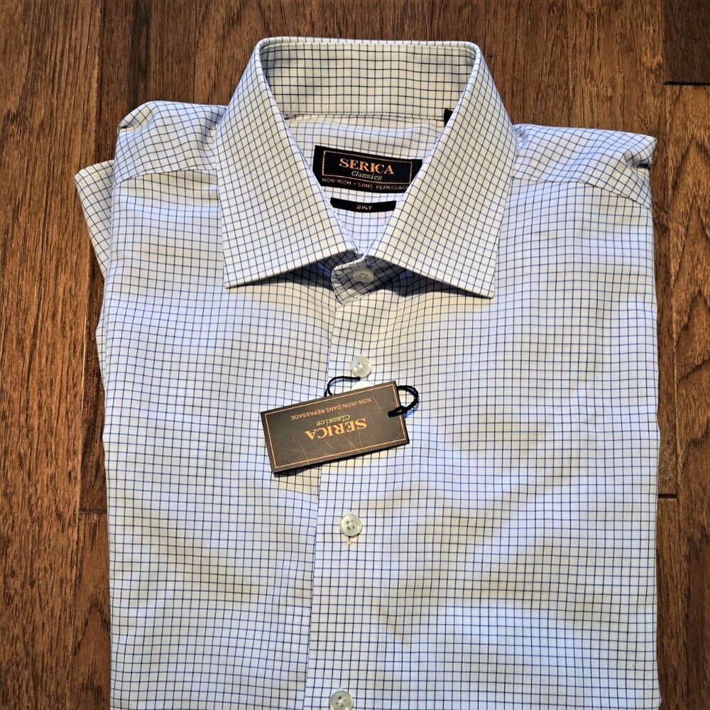 Men's Serica 100% cotton long sleeve No IRON dress shirt Size 40/15 1/2